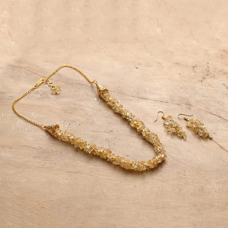 Citrine Gemstone necklace, Yellow necklace with original citrine crystals, Boho Necklace with crystal clusters